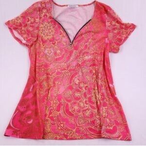 NWOT MISSLOOK Boho Tee Tunic Short Sleeved  Pink Printed Size M Y2K, retro, boho